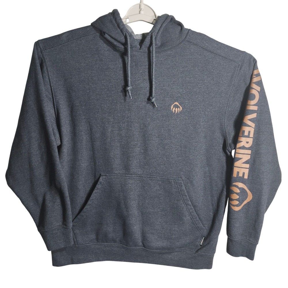 Wolverine Mens L Gray Pullover Hoodie Spellout Logo Graphic Casual Sweatshirt‎